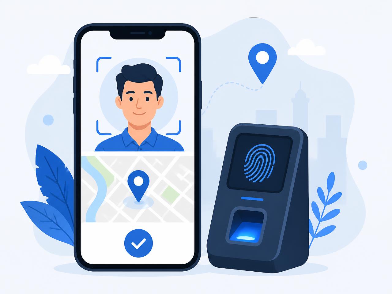 Mobile selfie attendance with GPS tracking and biometric device